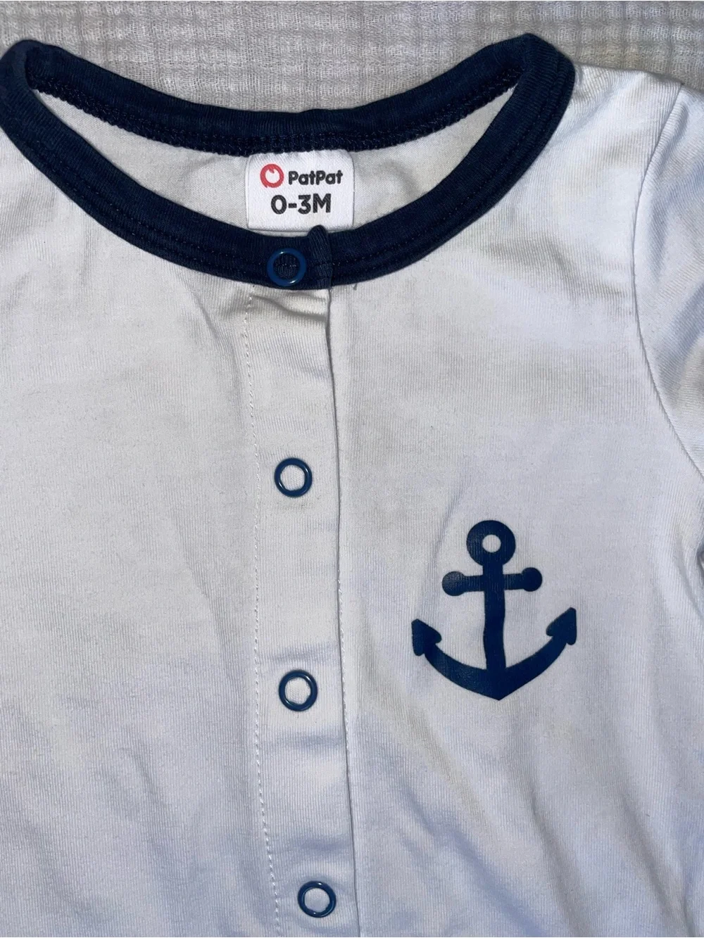 PatPat White and Navy Anchor Short-Sleeve One-Piece Bodysuit
